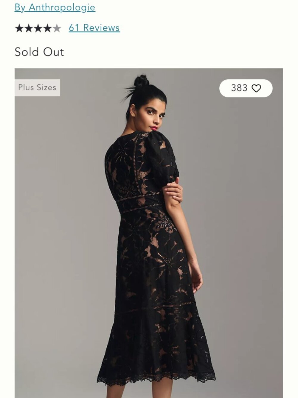 Anthropologie Ophelia Black Lace Midi Dress | Puff Sleeves | NWT | Size 10 - Picture 2 of 9